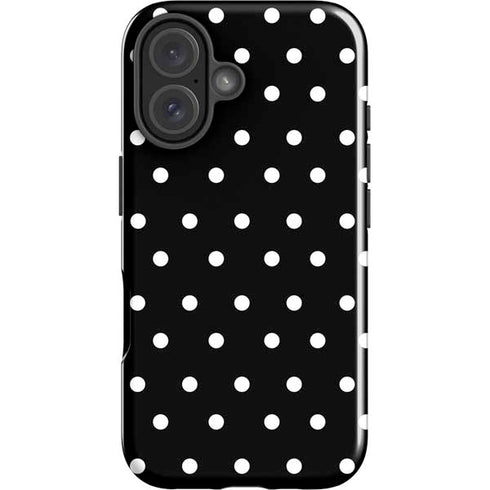 Black and White Polka Dots iPhone 16 Plus Impact Case